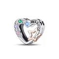 Silver heart charm with multicolor gemstones, rose gold star, and MY LOVE engraving - Colorful Gem Heart Style