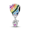 Dettaglio dello charm a mongolfiera in smalto arcobaleno con coppia e zirconi rosa - Mongolfiera a Strisce Arcobaleno (8)