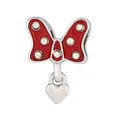 Silver charm bead with red enamel bow and sparkling heart pendant for DIY jewelry - Red Bow Heart