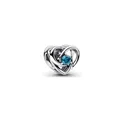 Hollow heart charm in silver alloy with a bright blue round gemstone center piece - Hollow Heart Deep Blue Zirconia Style (1)