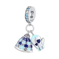 Detailed S925 silver charm featuring a blue enamel winter hat and heart pattern mitten - Winter Hat and Glove Style (7)