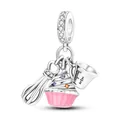 Detail of baking theme charm with whisk, pink cupcake, and measuring cup charms - Baking Set Whisk (5910654601783)