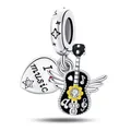 Detailed macro view of 925 silver music charm with black enamel guitar and heart tag - Guitar And Heart Music Style (5)