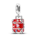 Red suitcase charm in silver with enamel and colorful heart zircon stones - Red Travel Suitcase Style