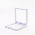 White square PE film suspension jewelry box in open position for 3D floating display - Dustproof Display Box