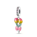 Ciondolo tulipano in smalto rosa con foglie verdi e zirconi per gioielli fai-da-te - Stile Fiocco Floreale Tulipano Sfumato (12)