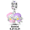 Macro shot of silver Gemini charm with colorful enamel figures and starry details - Gemini