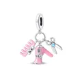 Silver salon pendant charm with pink enamel hair dryer, comb and scissors detail - Comb Hairdryer Scissors (5910654601777)