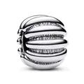 Abalorio de plata esférico acanalado con ranuras horizontales y fina textura de metal para joyas - Especificación Normal / Cuenta de bola acanalada plateada (013)