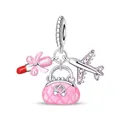 Detail of DIY charms featuring enamel lipstick, pink quilted handbag, and zircon aircraft - Lipstick Bag and Airplane Style (13)
