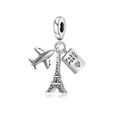 Silver travel charm featuring airplane, Eiffel Tower and passport with heart detail - Travel Theme Airplane Tower Passport (1)