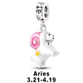 Aries zodiac charm bead in silver finish with pink enamel horns and yellow star - Aries