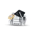 Macro detail of graduation charm featuring black academic cap and yellow sunflower on books - Graduation Series Bachelor Bead (PAC835)