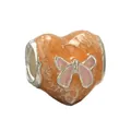 Orange pink heart charm with pink butterfly detail for DIY bracelets and jewelry - Orange Glaze Butterfly Heart Bead (027)