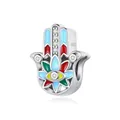 S925 sterling silver Hamsa hand charm with colorful enamel and sparkling zircons - Hamsa Hand Style