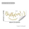 Detail showing self-adhesive Happy Birthday wall sticker with gold lettering and dimensions - 30x60cm