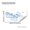 Detailed dimensions of Happy Birthday wall sticker showing 30x60cm size and self-adhesive backing - Blue Leaves Font (M10172) / 30x60cm