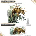 Wandtattoo Leopard im tropischen Regenwald mit Schmetterlingen und Maßangaben - Leopard Tropische Blätter Schmetterling Stil (XJ004) / Zwei Bögen