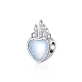 Silver heart charm bead with blue stone and castle detail for DIY bracelet jewelry - Light Blue