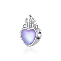 Silver heart charm featuring a gradient purple stone and fairy tale castle design - Purple