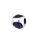 Silver alloy round charm with dark blue crystal stones for DIY bracelets and jewelry - Dark Blue