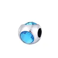 Silver bead with faceted blue crystal and large hole for DIY charm bracelets - Blue