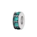 Silver-plated bead charm with emerald green square crystals for DIY charm bracelets - Green