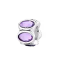 Silver alloy bead charm featuring two oval purple zircons for charm bracelets - Light Purple