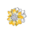 Zilveren zonnebloembedel met geel emaille en fonkelende zirkoon voor doe-het-zelf armbanden - Zonnebloem Stijl (CYT360)