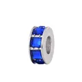 Silver cylinder charm bead with deep blue square crystals for DIY charm bracelets - Dark Blue