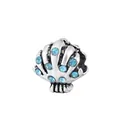 Silberner Muschel-Charm mit hellblauen Kristallen und Streifentextur für DIY-Armbänder - Hellblau
