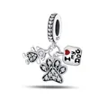 S925 sterling silver charm pendant with girl, sparkling dog paw, and I Love My Dog plate - I Love My Dog Set Style