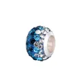 Silver bead charm with faceted blue and clear crystals for DIY bracelet making - Light Blue