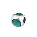 Silver alloy hollow ball bead with dark green faceted crystal for DIY jewelry making - Green