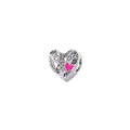 Abalorio de corazón plateado con esmalte rosa y cristales para pulseras DIY - Estilo Corazón Rosa Hueco (2)