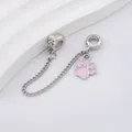 Sicherheitskette in Silber mit rosa Pfotenanhänger und Kristallen für Perlenarmbänder - Silber-Rosa Katzenpfote