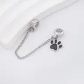 Sicherheitskette für Armbänder mit schwarzem Emaille-Pfotenabdruck und Kristallen - Silver Black Cat Paw