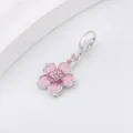 Silver cherry blossom charm with pink enamel petals and sparkling zircon stones - Sakura Shape (2) / Pink Silver