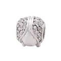 Close-up of a silver spherical bead with micro-pave crystals and geometric metal lines - Silver Pave Round Bead (10)