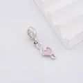 Silver infinity heart charm with pink enamel for DIY bead bracelets and jewelry - Silver