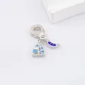 Silver sailing boat charm with blue enamel and crescent moon for DIY bracelets - Blue White Sailboat With Crescent Moon
