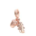 Macro shot of rose gold acorn and leaf charm with clear cubic zirconia on silver - Acorn And Leaf Combo (Rose Gold) / Rose Gold