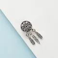 Vintage silver dreamcatcher charm pendant with three detailed feathers for jewelry making - Antique Silver