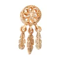 Detailed view of a golden dreamcatcher pendant featuring three delicate hanging feathers - KC Gold