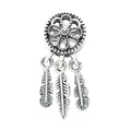 Macro detail of silver dreamcatcher charm with delicate hanging feathers for bracelets - Antique Silver