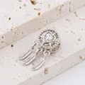 Silver dreamcatcher charm with heart-shaped zircon and three delicate feather pendants - Silver Dreamcatcher Clear Heart