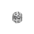 Macro shot of vintage hollow spacer bead with antique silver finish and engraved pattern - Wan Pattern Hollow Round Ball