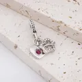 S925 silver double heart charm with red gemstone and micro-pave white crystals - Silver Red Heart (1)