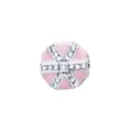 Vue macro d'une breloque ronde en émail rose avec bandes de cristal argenté pour bracelets DIY - Coffret Cadeau Rose