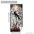 Stained glass style window sticker featuring a black crow on a branch with flowers - 45*100cm